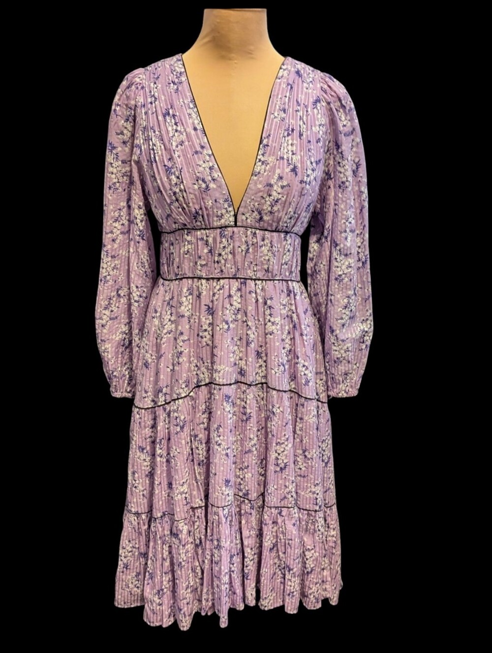 ULLA JOHNSON Lavender Floral "Joan" Tiered Midi Dress  Size 8